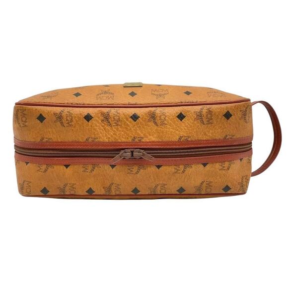 MCM Vintage Visetos Monogram Canvas Toiletry Barrel Bag Nappa Leather Trim - Picture 4 of 16